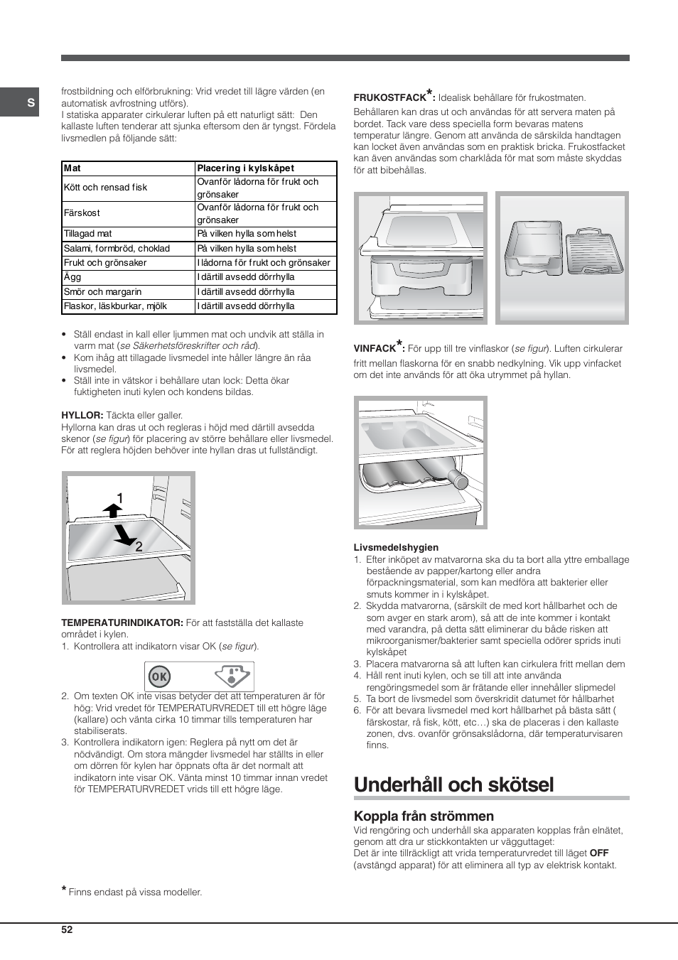 Underhåll och skötsel, Koppla från strömmen | Hotpoint Ariston Einturer SDS 1721 J-HA User Manual | Page 52 / 64
