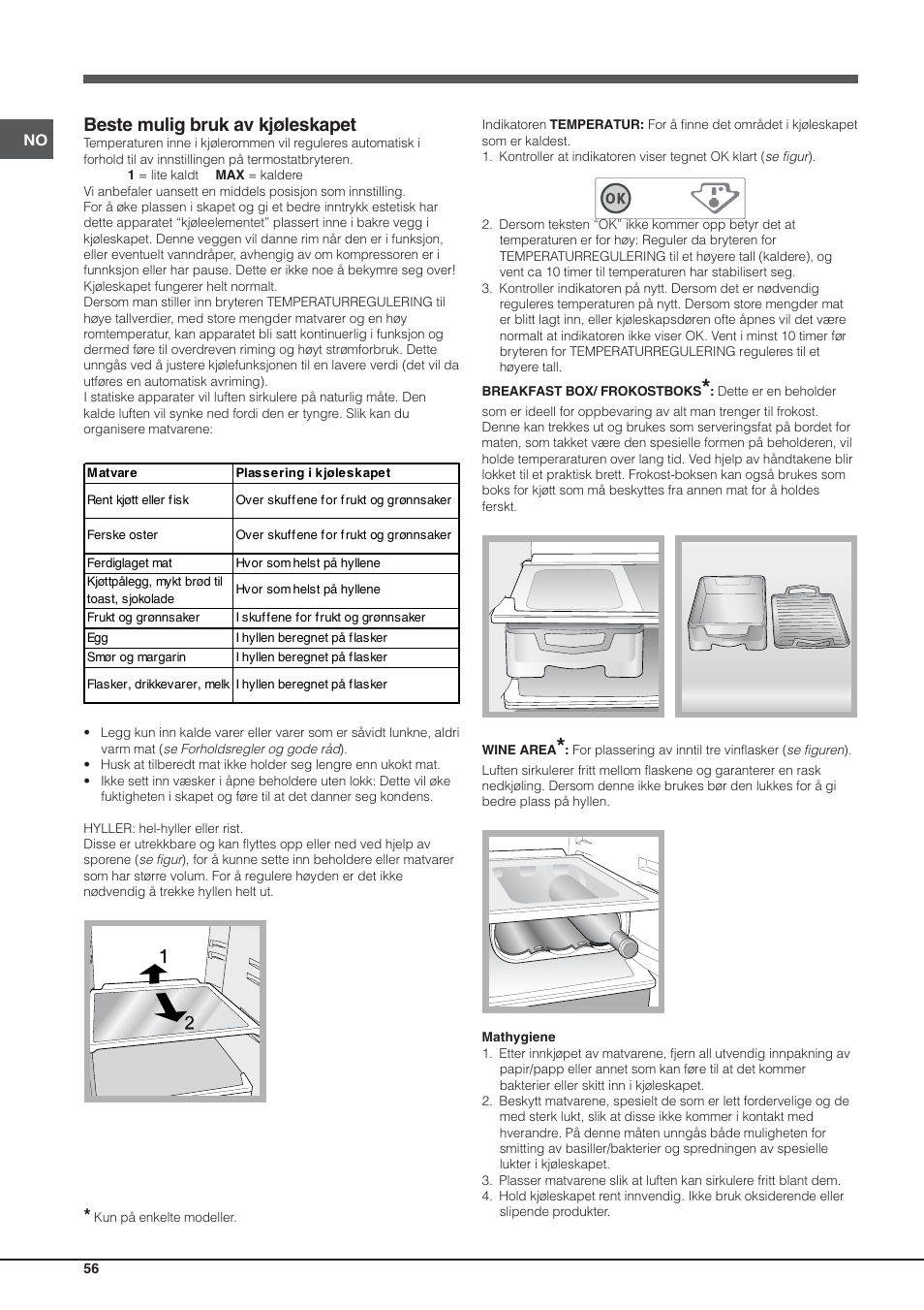 Beste mulig bruk av kjøleskapet | Hotpoint Ariston Einturer SDS 1721 J-HA User Manual | Page 56 / 64