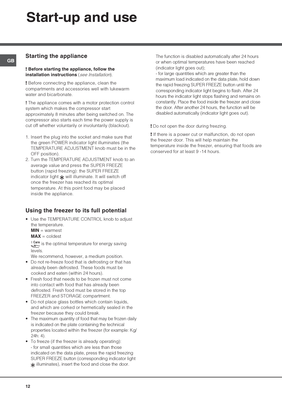 Start-up and use | Hotpoint Ariston UPS 1722 F J-HA User Manual | Page 12 / 80