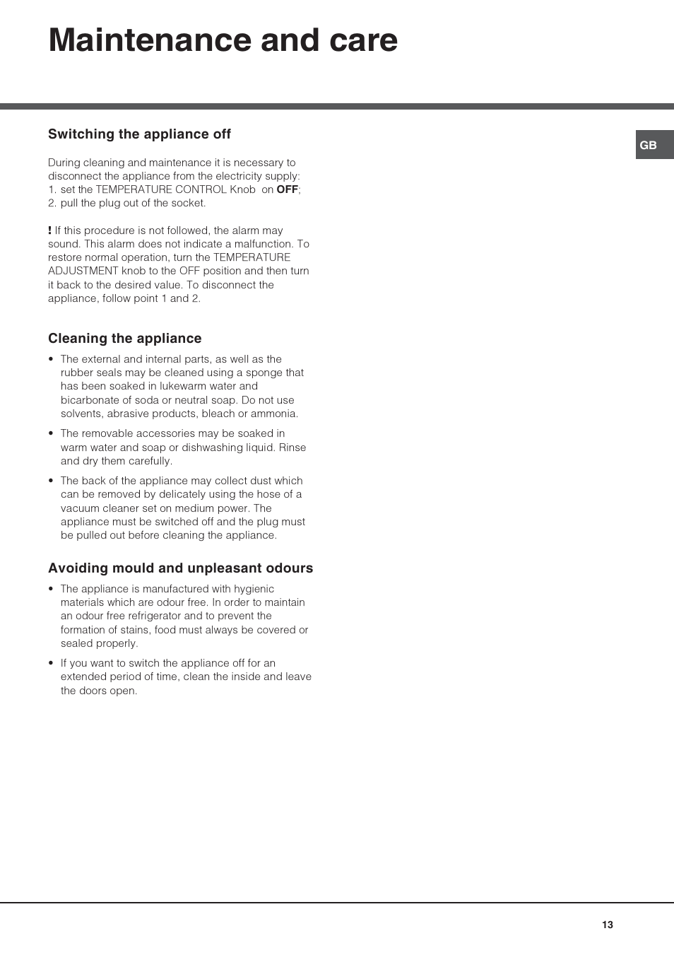 Maintenance and care | Hotpoint Ariston UPS 1722 F J-HA User Manual | Page 13 / 80