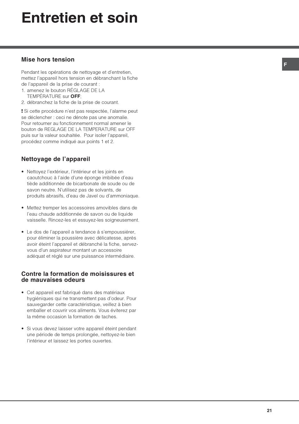 Entretien et soin | Hotpoint Ariston UPS 1722 F J-HA User Manual | Page 21 / 80