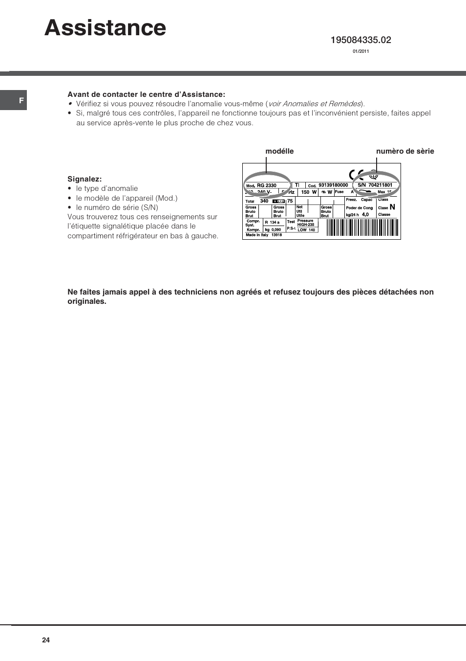 Assistance | Hotpoint Ariston UPS 1722 F J-HA User Manual | Page 24 / 80