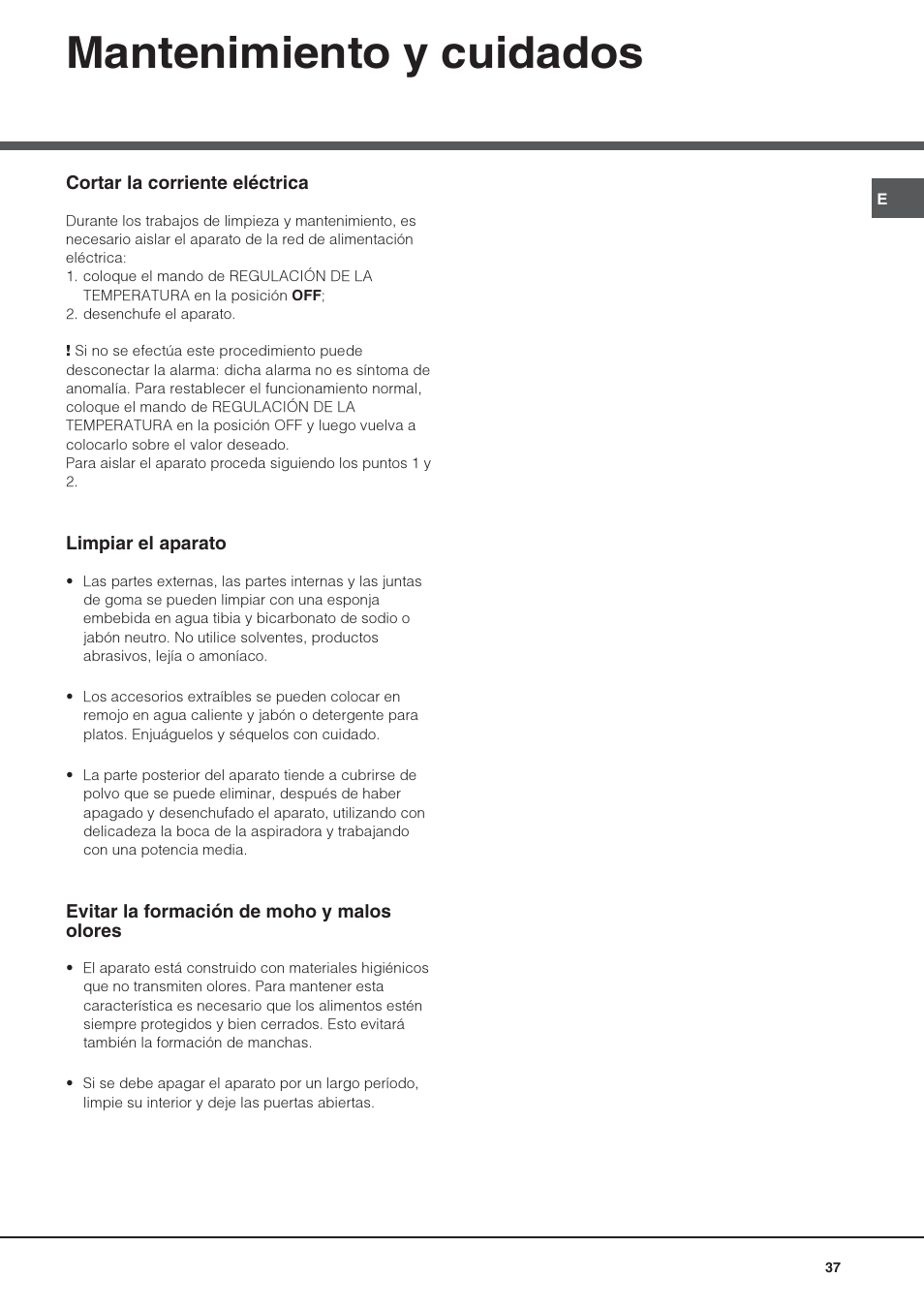 Mantenimiento y cuidados | Hotpoint Ariston UPS 1722 F J-HA User Manual | Page 37 / 80