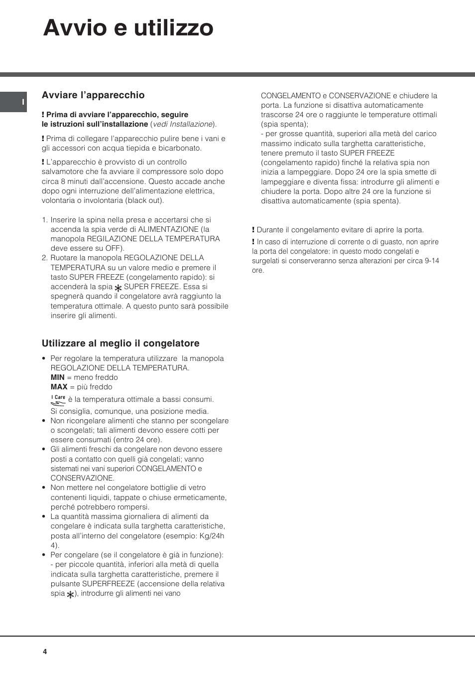Avvio e utilizzo | Hotpoint Ariston UPS 1722 F J-HA User Manual | Page 4 / 80