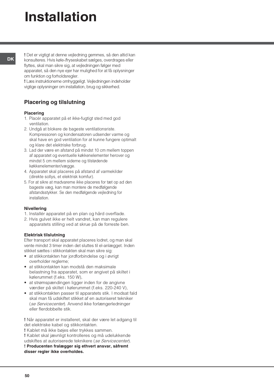 Installation | Hotpoint Ariston UPS 1722 F J-HA User Manual | Page 50 / 80
