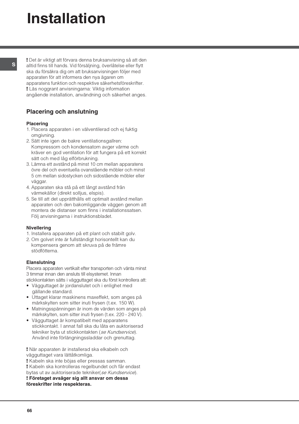 Installation | Hotpoint Ariston UPS 1722 F J-HA User Manual | Page 66 / 80