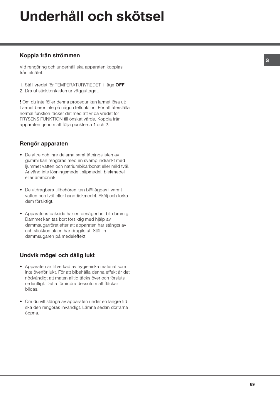 Underhåll och skötsel | Hotpoint Ariston UPS 1722 F J-HA User Manual | Page 69 / 80