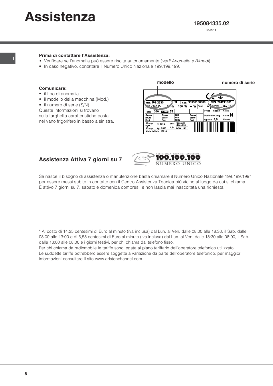 Assistenza | Hotpoint Ariston UPS 1722 F J-HA User Manual | Page 8 / 80