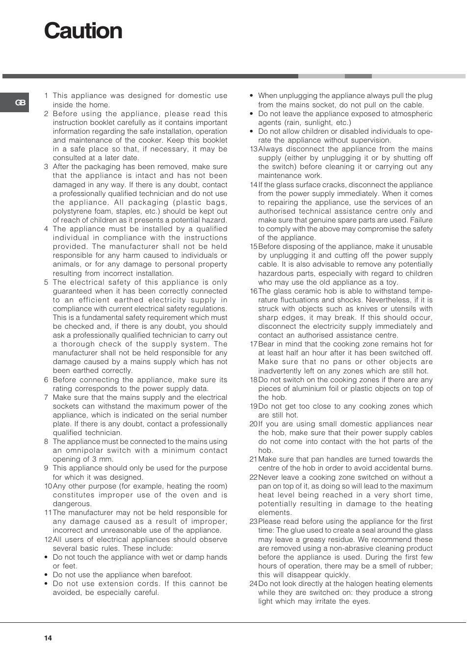 Caution | Hotpoint Ariston CP9VP6 DE HA User Manual | Page 14 / 48