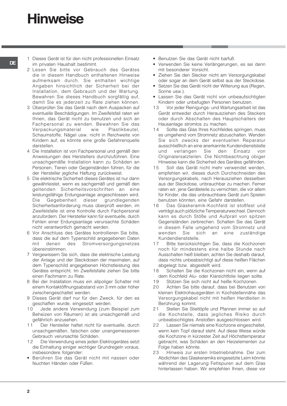 Hinweise | Hotpoint Ariston CP9VP6 DE HA User Manual | Page 2 / 48