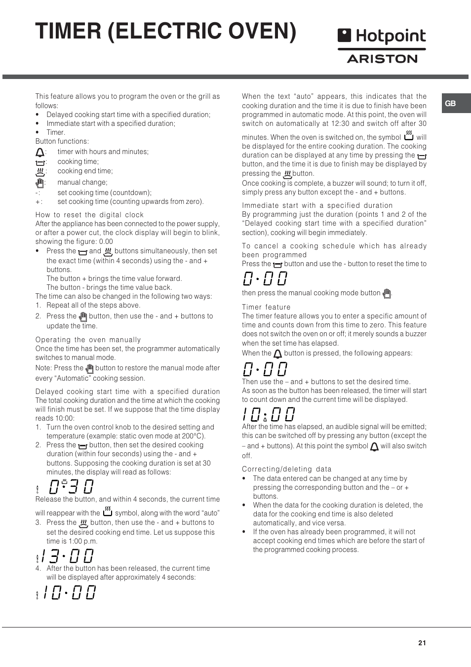 Timer (electric oven) | Hotpoint Ariston CP9VP6 DE HA User Manual | Page 21 / 48