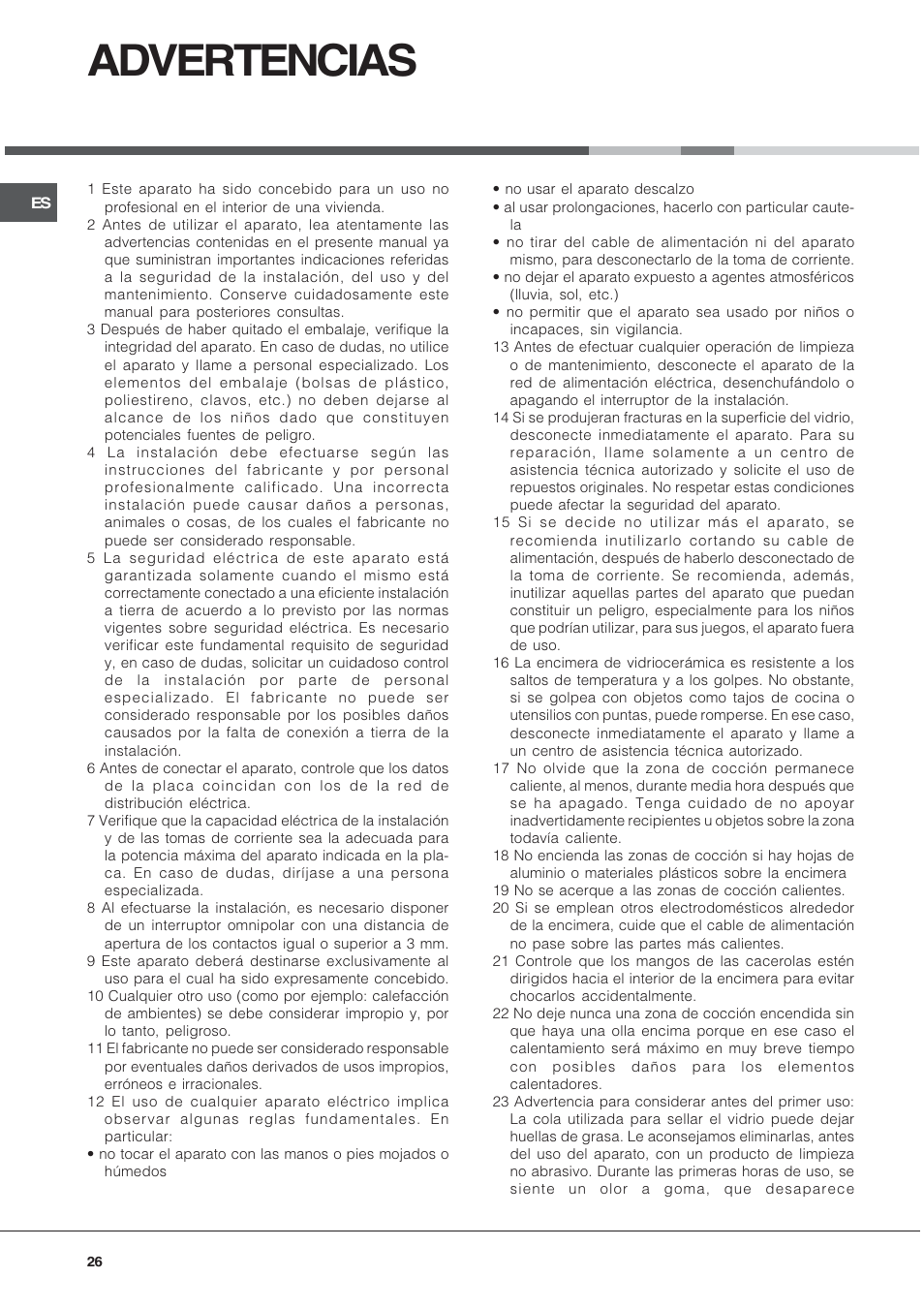 Advertencias | Hotpoint Ariston CP9VP6 DE HA User Manual | Page 26 / 48