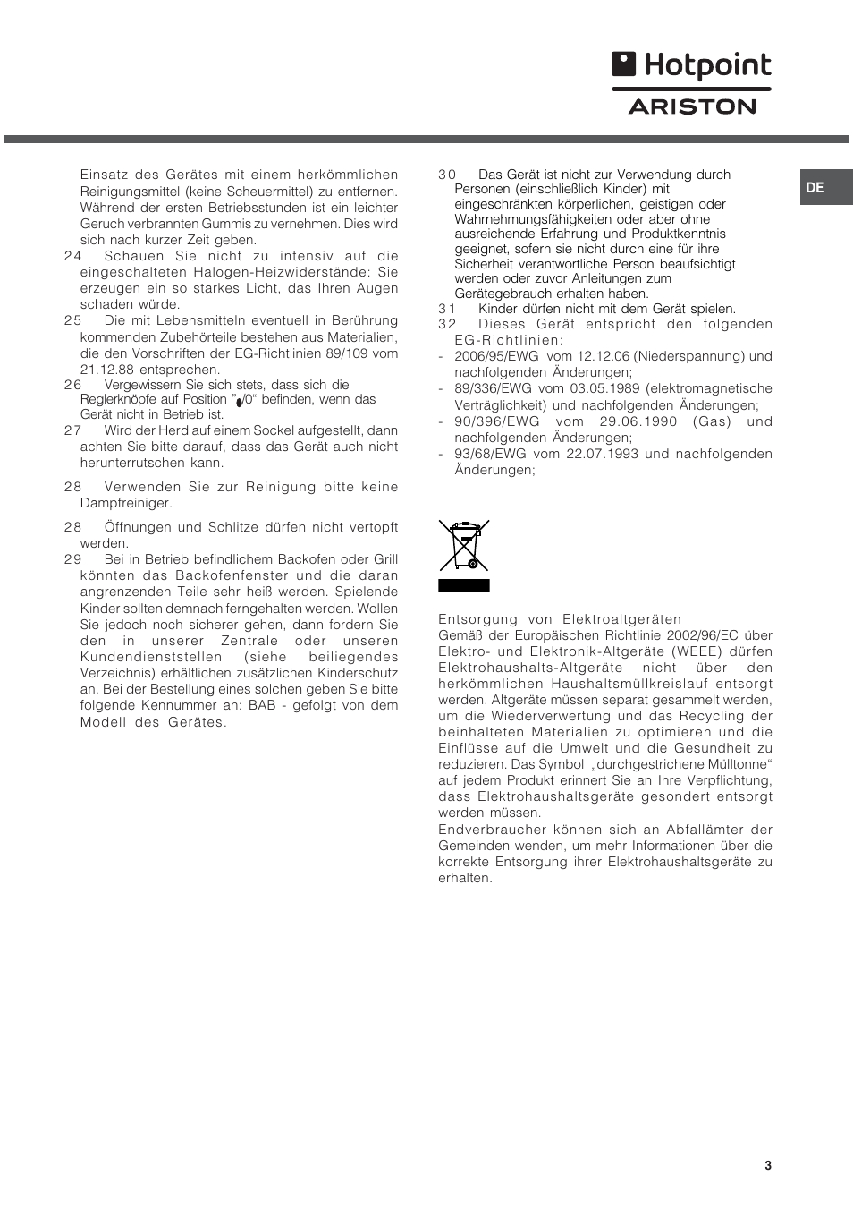 Hotpoint Ariston CP9VP6 DE HA User Manual | Page 3 / 48