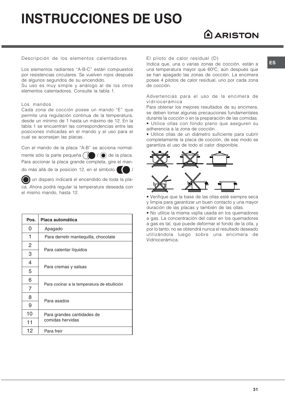 Instrucciones de uso | Hotpoint Ariston CP9VP6 DE HA User Manual | Page 31 / 48