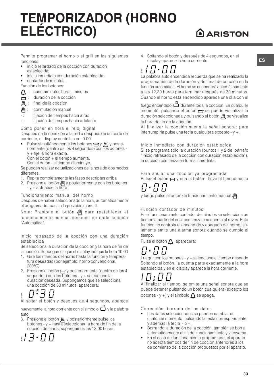 Temporizador (horno eléctrico) | Hotpoint Ariston CP9VP6 DE HA User Manual | Page 33 / 48