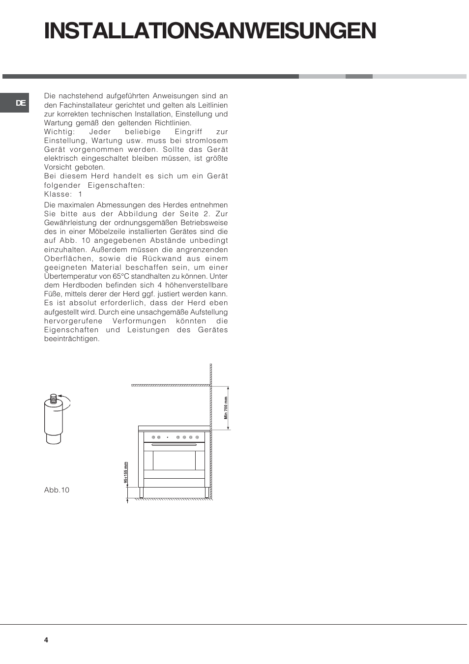 Installationsanweisungen | Hotpoint Ariston CP9VP6 DE HA User Manual | Page 4 / 48