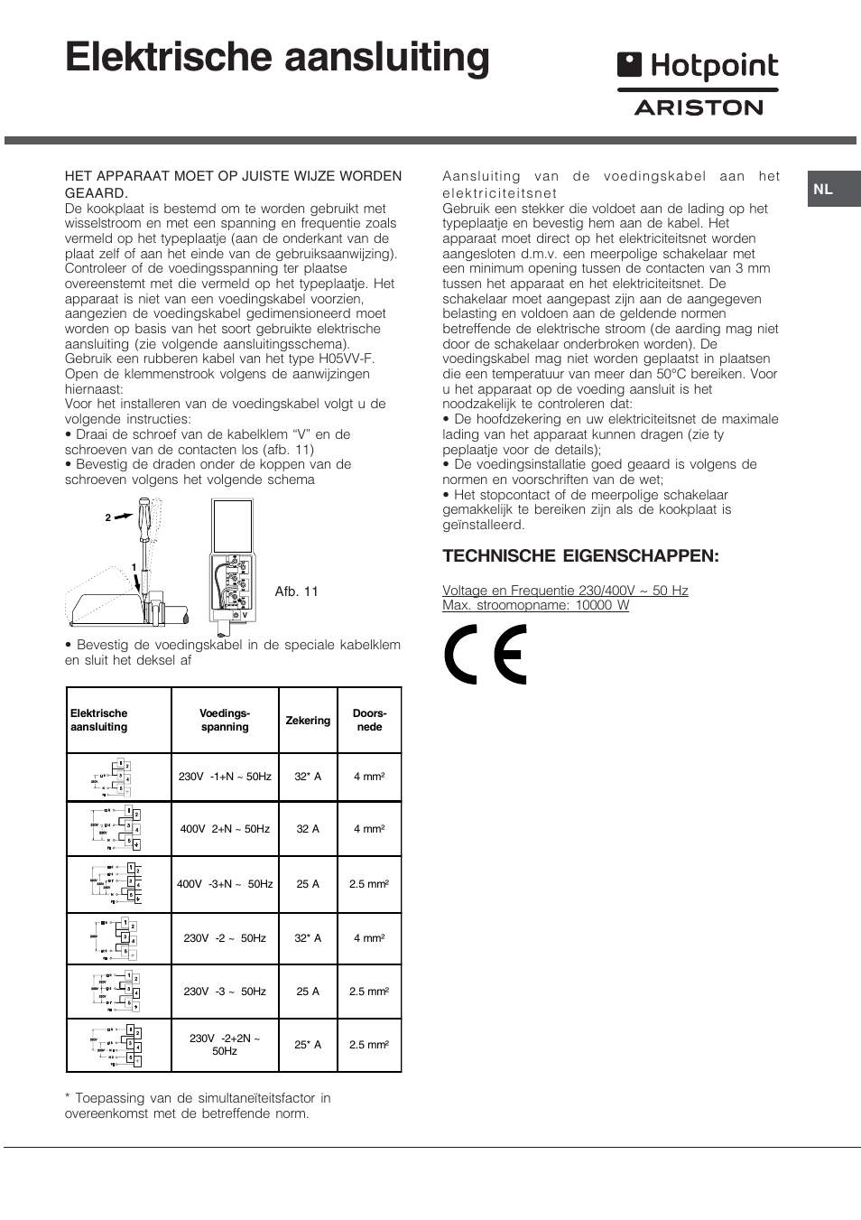 Elektrische aansluiting, Technische eigenschappen | Hotpoint Ariston CP9VP6 DE HA User Manual | Page 41 / 48