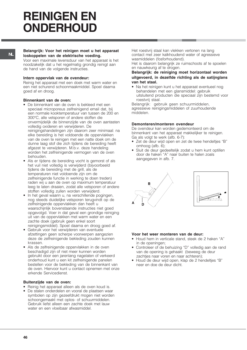 Reinigen en onderhoud | Hotpoint Ariston CP9VP6 DE HA User Manual | Page 46 / 48