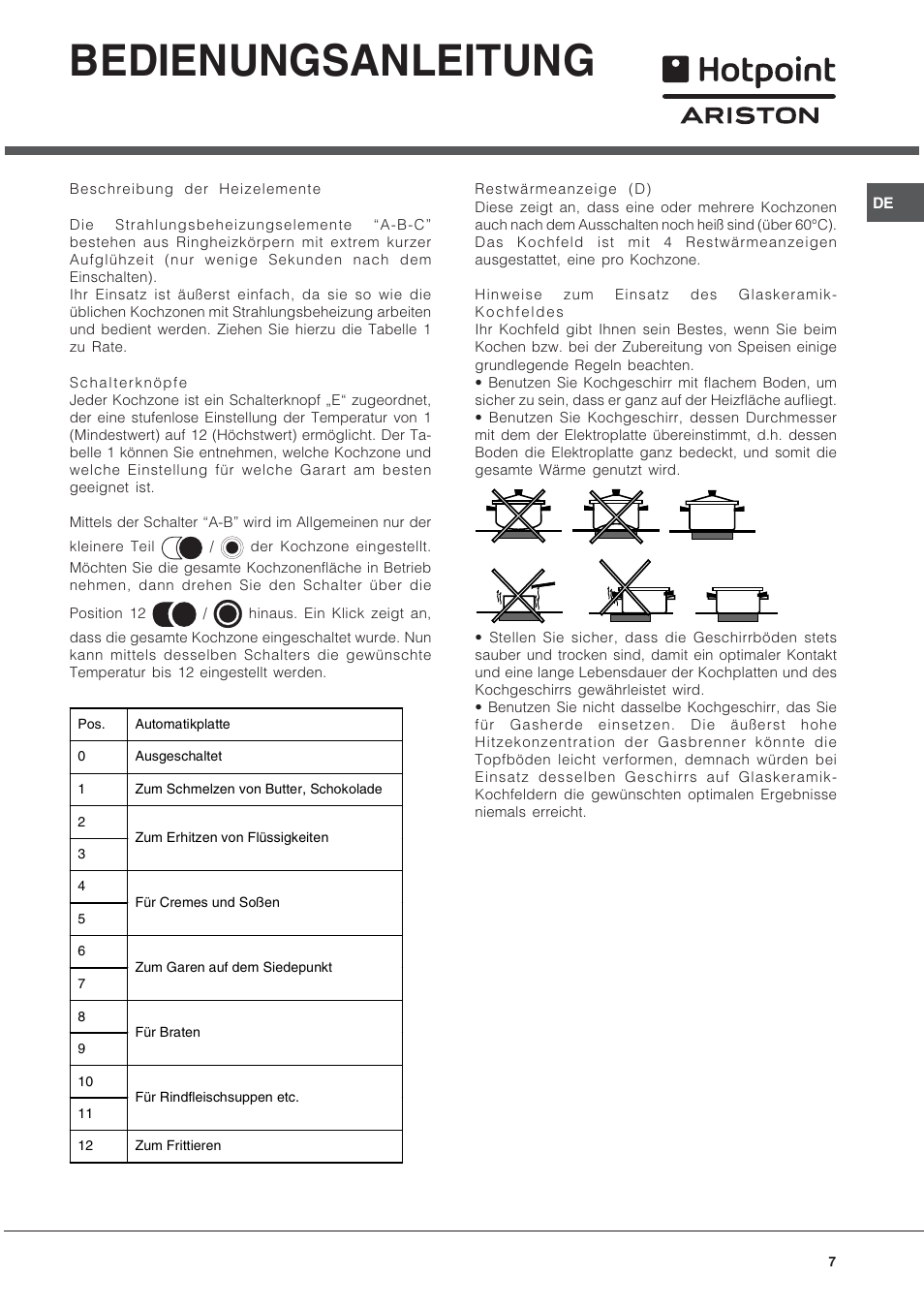 Bedienungsanleitung | Hotpoint Ariston CP9VP6 DE HA User Manual | Page 7 / 48