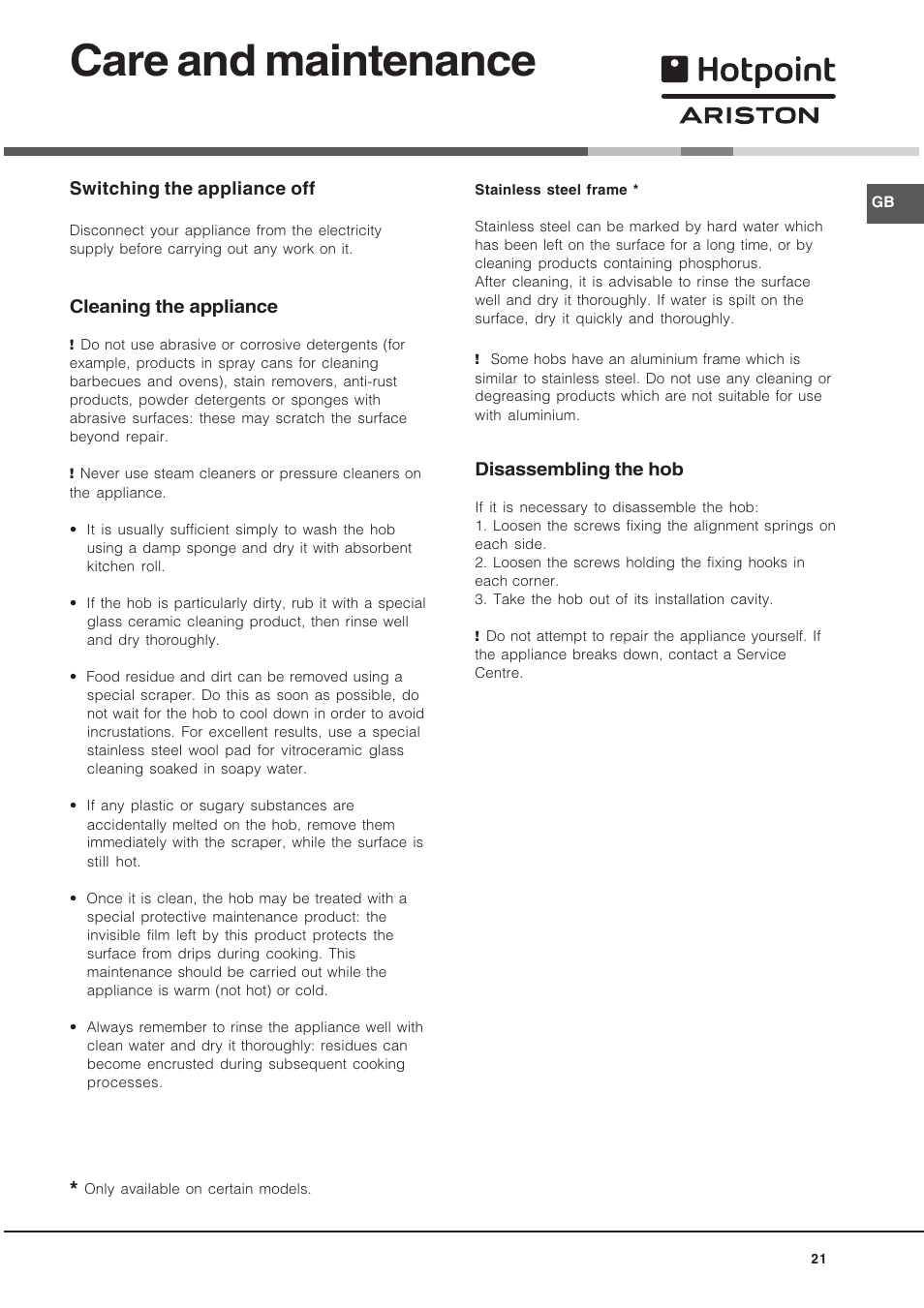 Care and maintenance | Hotpoint Ariston KRH 642 DO X User Manual | Page 21 / 36
