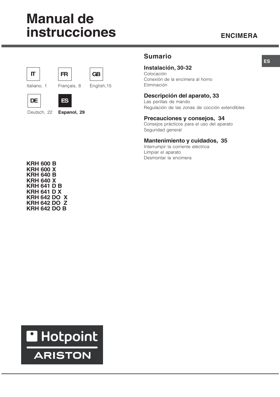 Manual de instrucciones | Hotpoint Ariston KRH 642 DO X User Manual | Page 29 / 36