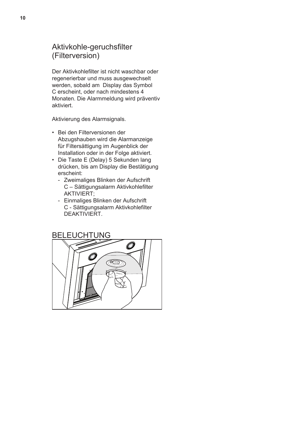 Aktivkohle-geruchsfilter (filterversion), Beleuchtung | AEG X59143MD0 User Manual | Page 10 / 72