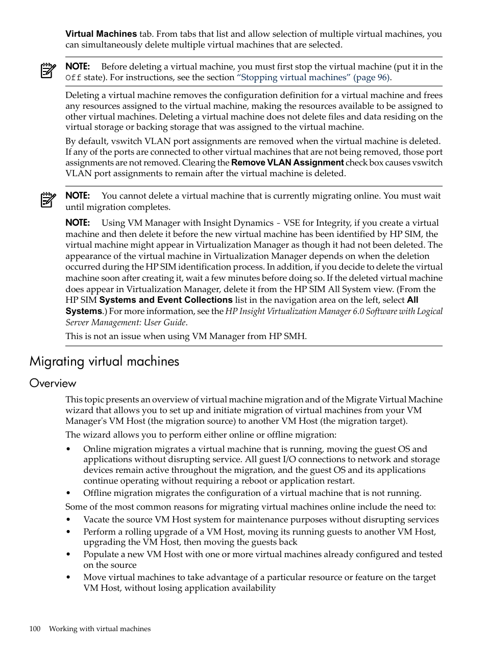 Migrating virtual machines, Overview | HP Matrix Operating Environment Software User Manual | Page 100 / 138