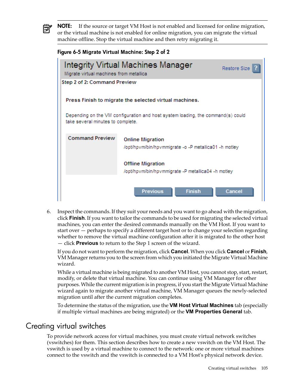 Creating virtual switches | HP Matrix Operating Environment Software User Manual | Page 105 / 138