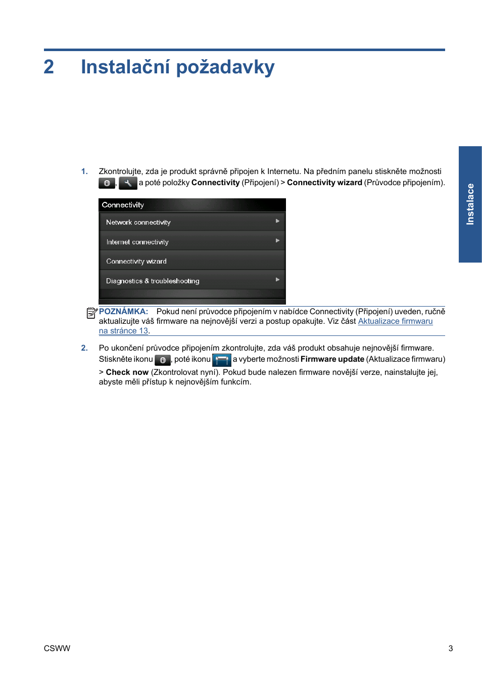 Instalační požadavky, 2 instalační požadavky, Instalační požadavky na stránce 3 | 2instalační požadavky | HP Серия принтеров HP Designjet T1300 ePrinter User Manual | Page 155 / 412