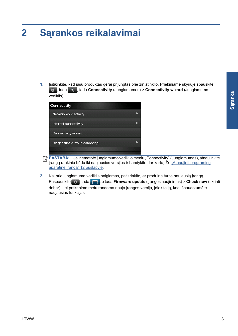 Sąrankos reikalavimai, 2 sąrankos reikalavimai, 2sąrankos reikalavimai | HP Серия принтеров HP Designjet T1300 ePrinter User Manual | Page 216 / 412