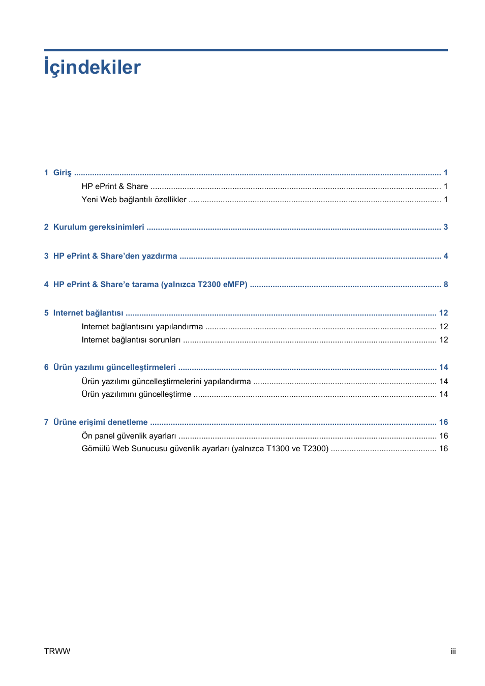 Içindekiler | HP Серия принтеров HP Designjet T1300 ePrinter User Manual | Page 294 / 412