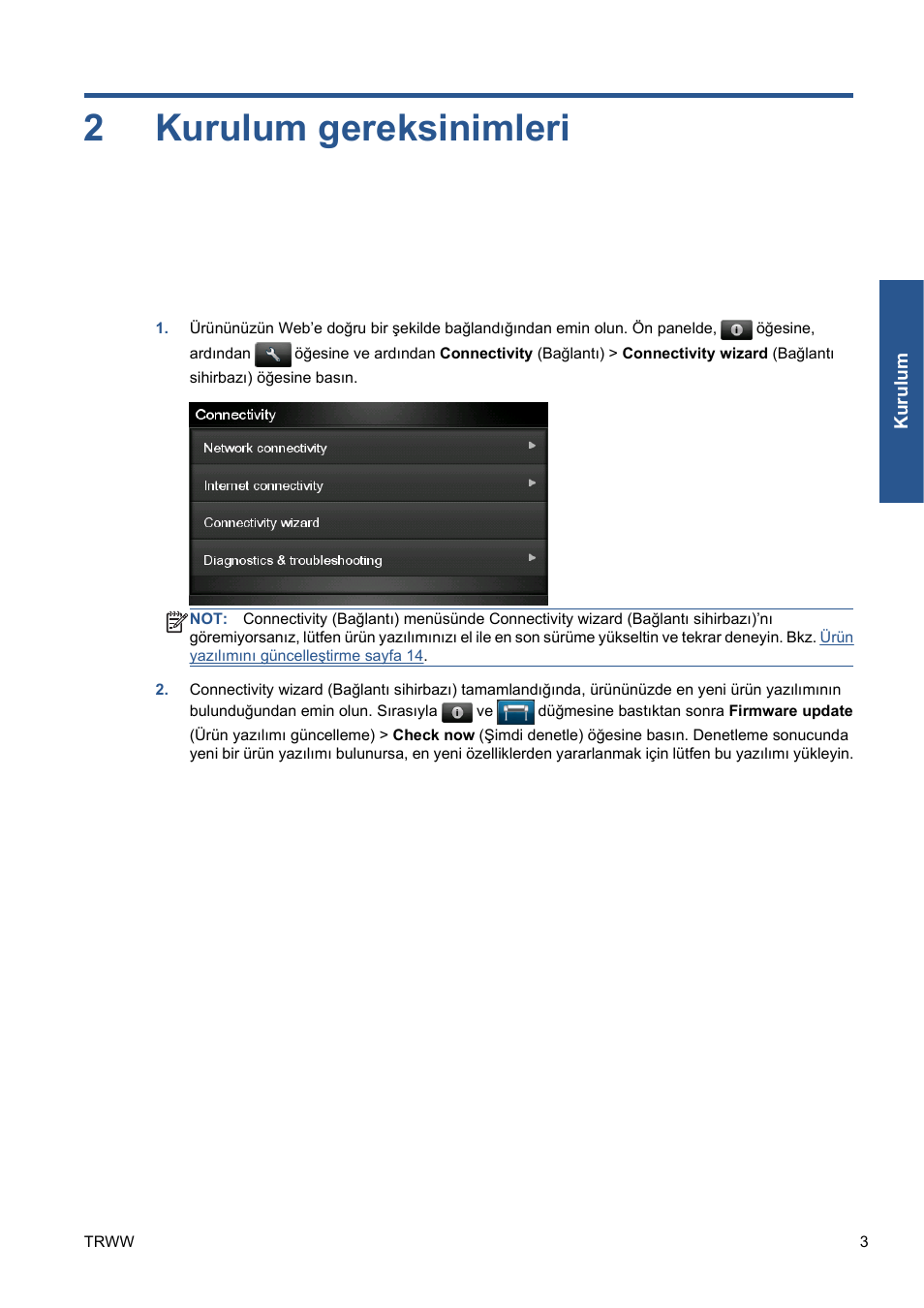 Kurulum gereksinimleri, 2 kurulum gereksinimleri, Kurulum gereksinimleri sayfa 3 | 2kurulum gereksinimleri | HP Серия принтеров HP Designjet T1300 ePrinter User Manual | Page 298 / 412