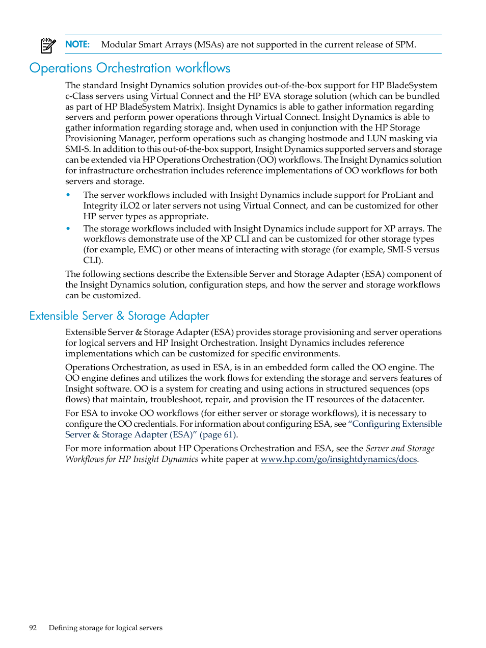 Operations orchestration workflows, Extensible server & storage adapter | HP Matrix Operating Environment Software User Manual | Page 92 / 132