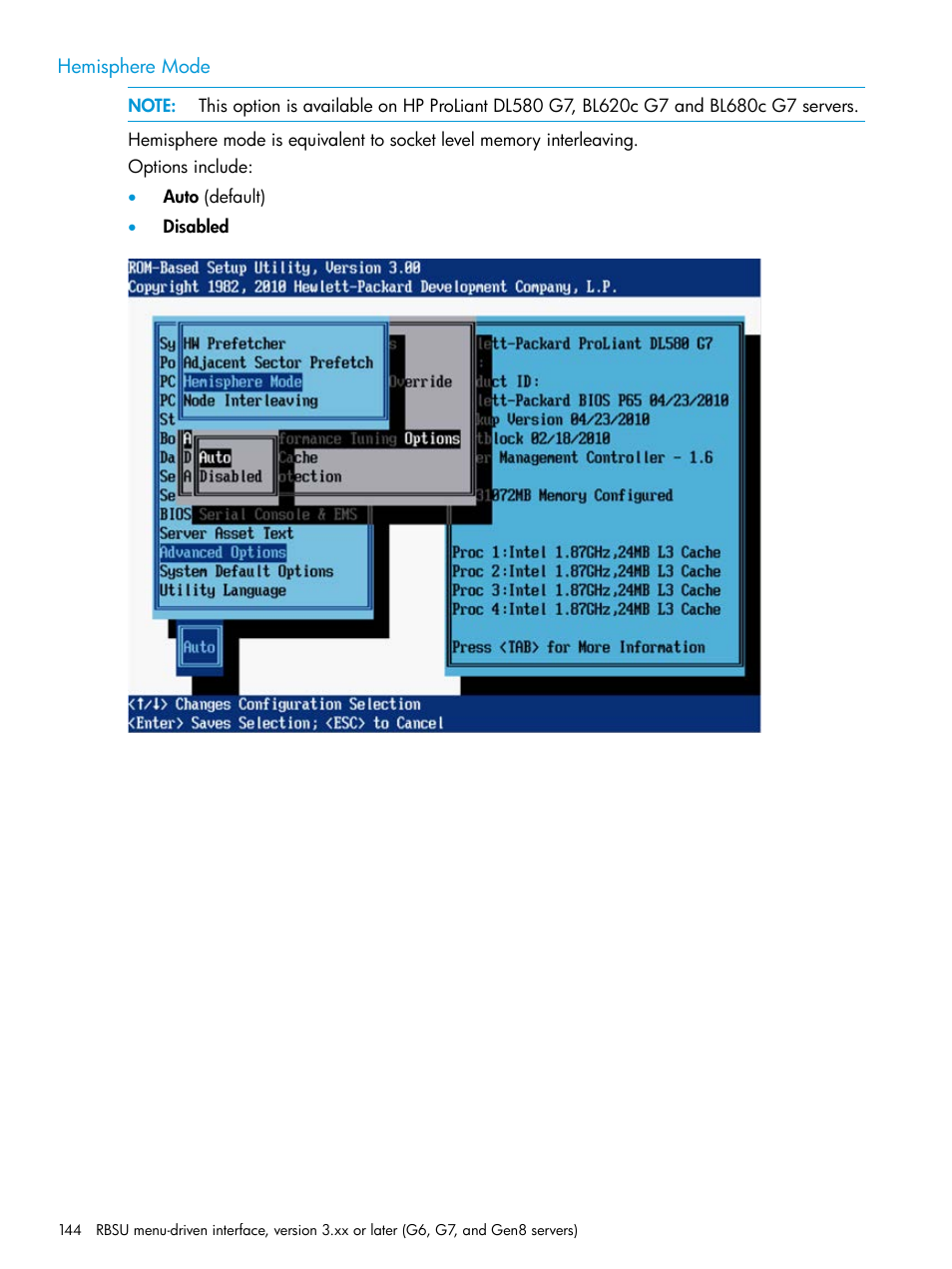 Hemisphere mode | HP ROM-Based Setup Utility User Manual | Page 144 / 221