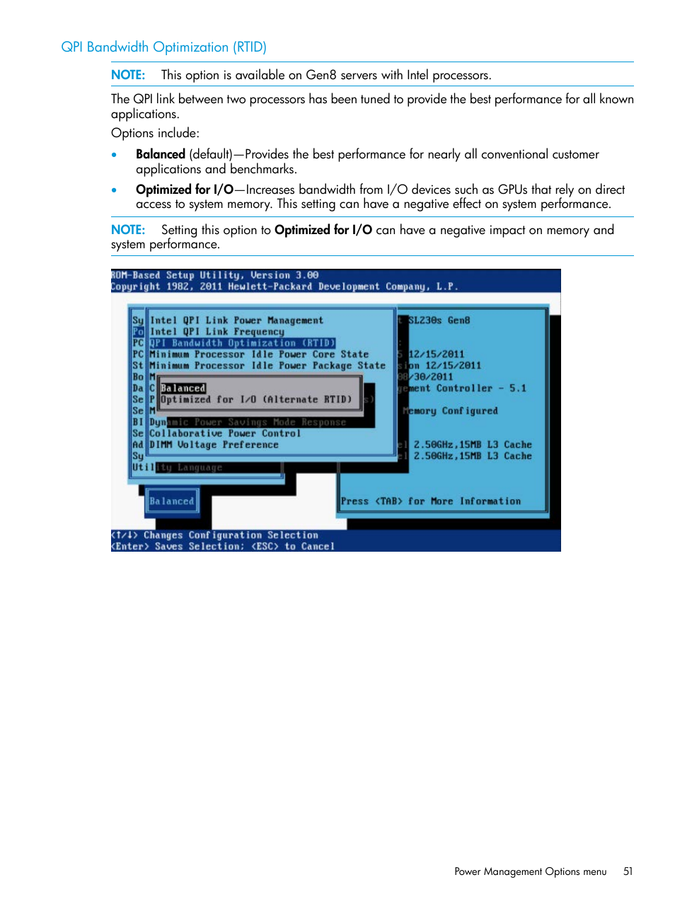 Qpi bandwidth optimization (rtid) | HP ROM-Based Setup Utility User Manual | Page 51 / 221