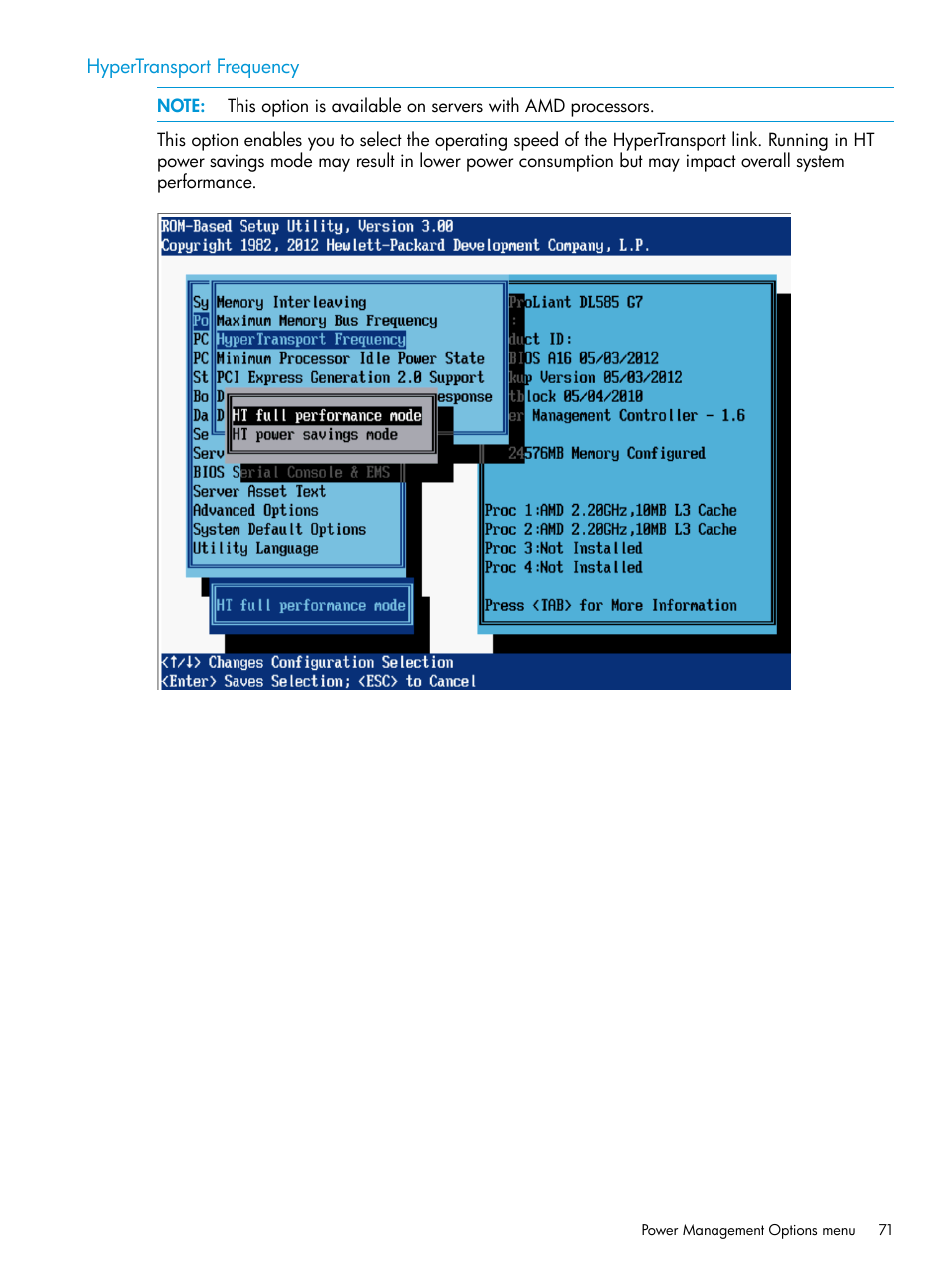 Hypertransport frequency | HP ROM-Based Setup Utility User Manual | Page 71 / 221