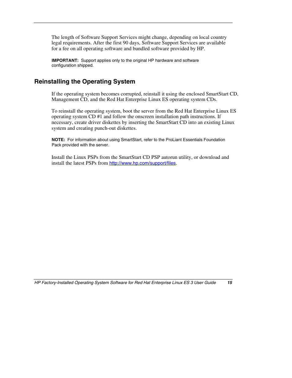 Reinstalling the operating system | HP ProLiant DL380 Server User Manual | Page 15 / 16