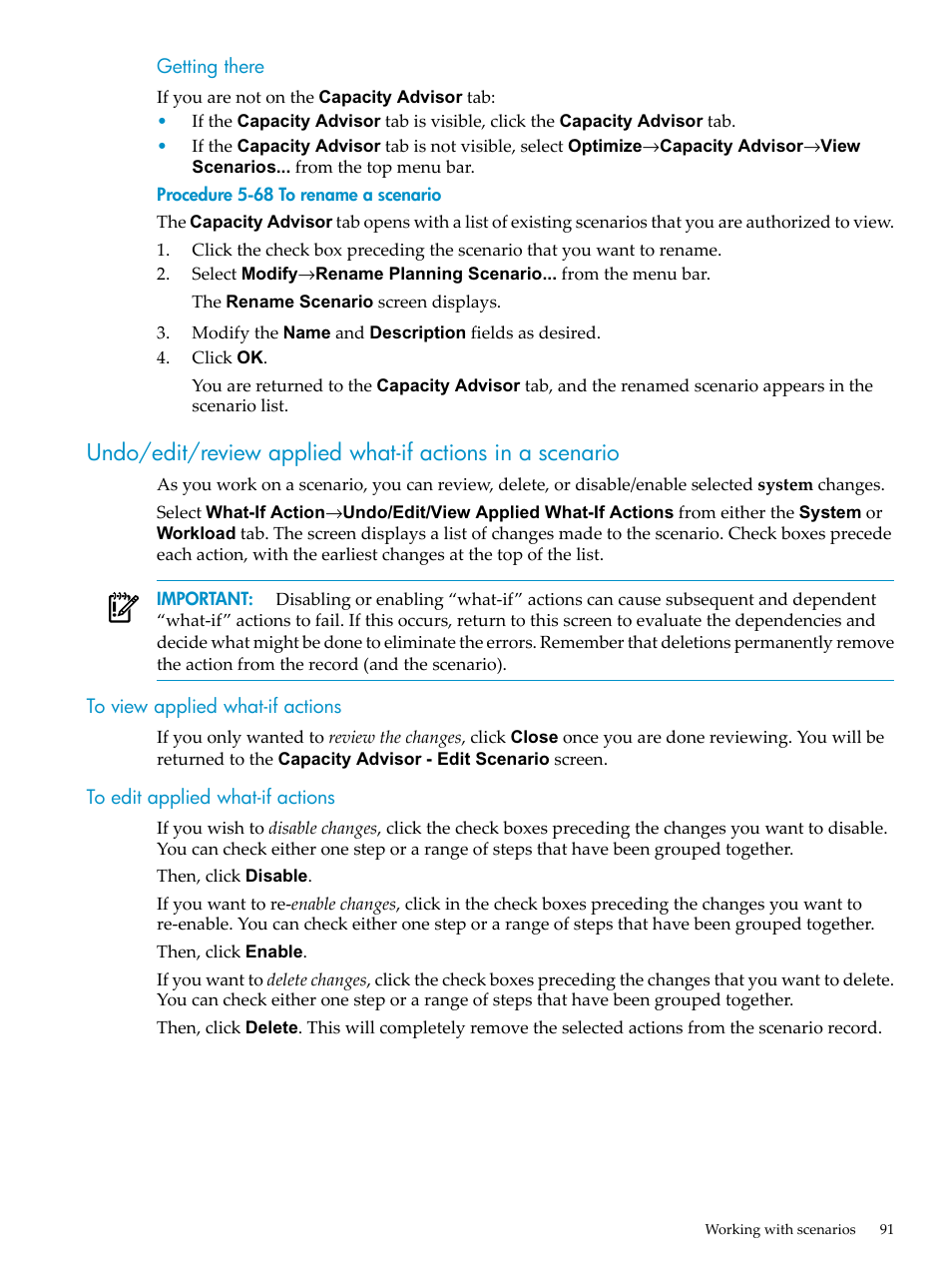 To view applied what-if actions, To edit applied what-if actions | HP Matrix Operating Environment Software User Manual | Page 91 / 198