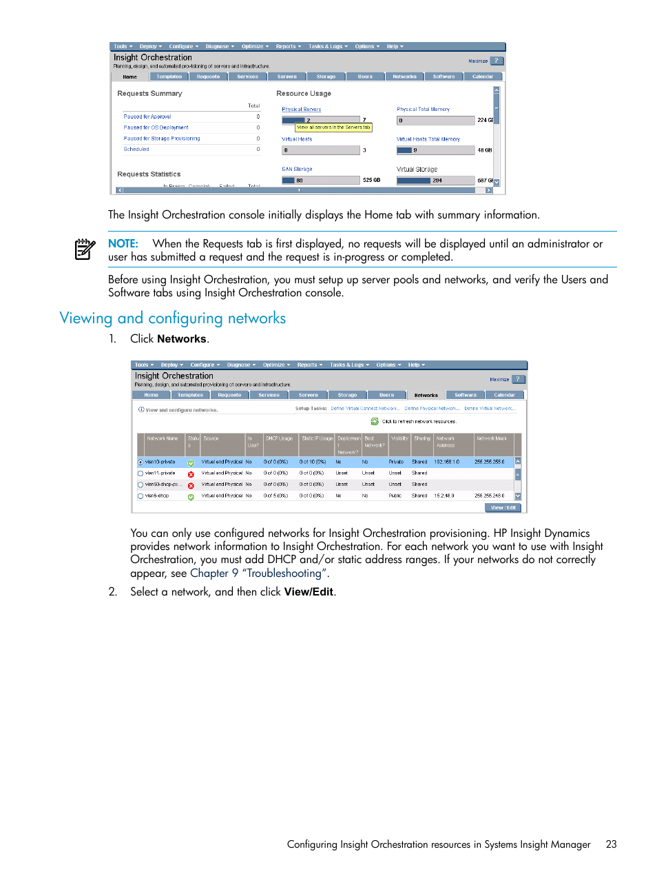 Viewing and configuring networks | HP Matrix Operating Environment Software User Manual | Page 23 / 97