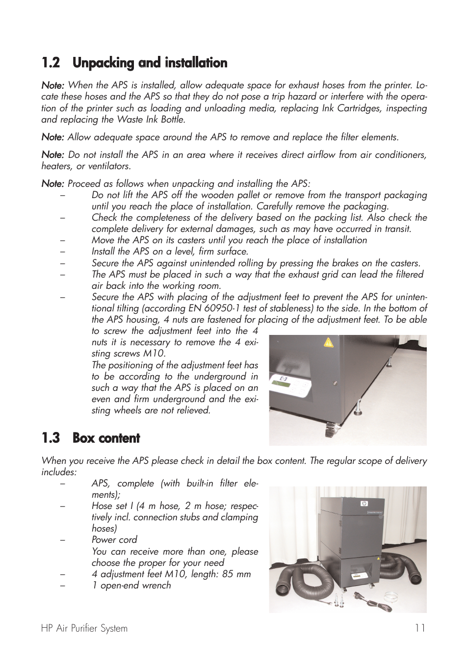 2 unpacking aand iinstallation, 3 box ccontent | HP Принтер серии HP Designjet 9000s User Manual | Page 11 / 392