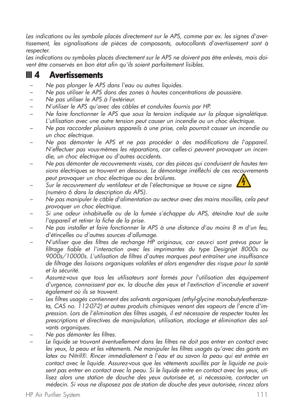 Iii 44 avertissements | HP Принтер серии HP Designjet 9000s User Manual | Page 111 / 392