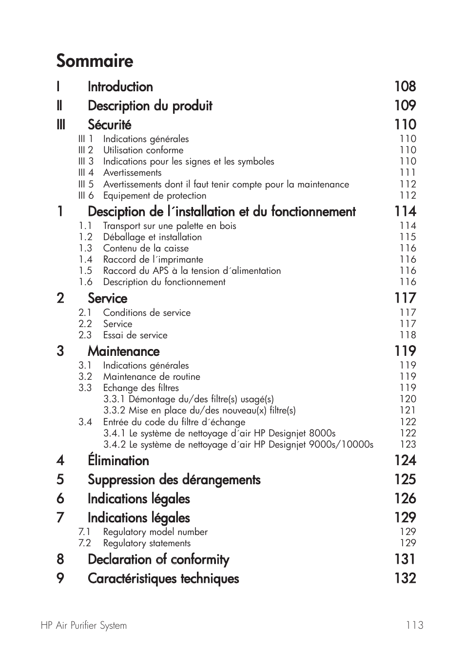 Sommaire, 2service 117, 3maintenance 119 | HP Принтер серии HP Designjet 9000s User Manual | Page 113 / 392