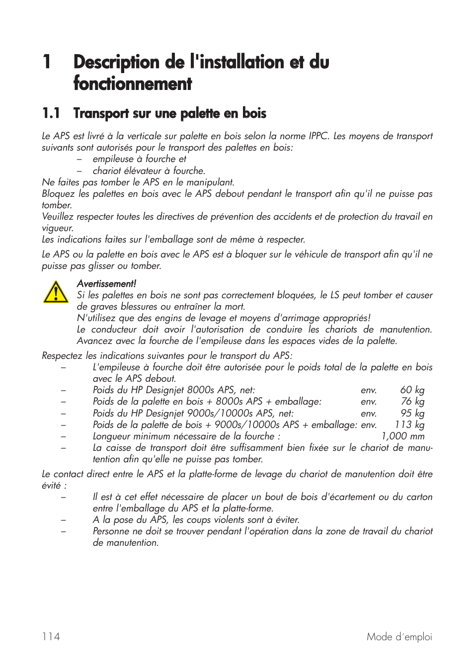 1 transport ssur uune ppalette een bbois | HP Принтер серии HP Designjet 9000s User Manual | Page 114 / 392
