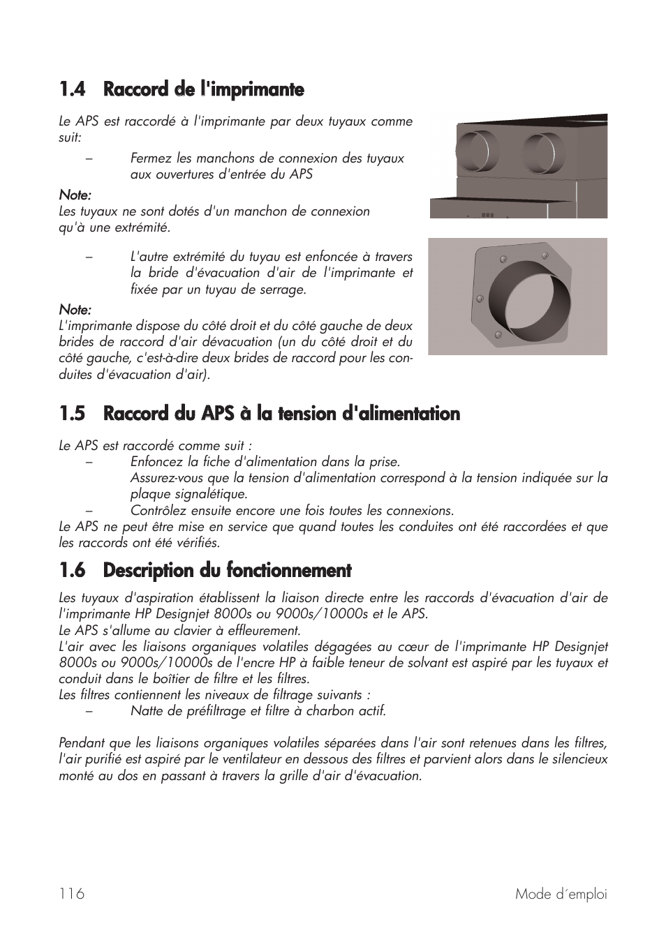 4 raccord dde ll'imprimante, 6 description ddu ffonctionnement | HP Принтер серии HP Designjet 9000s User Manual | Page 116 / 392