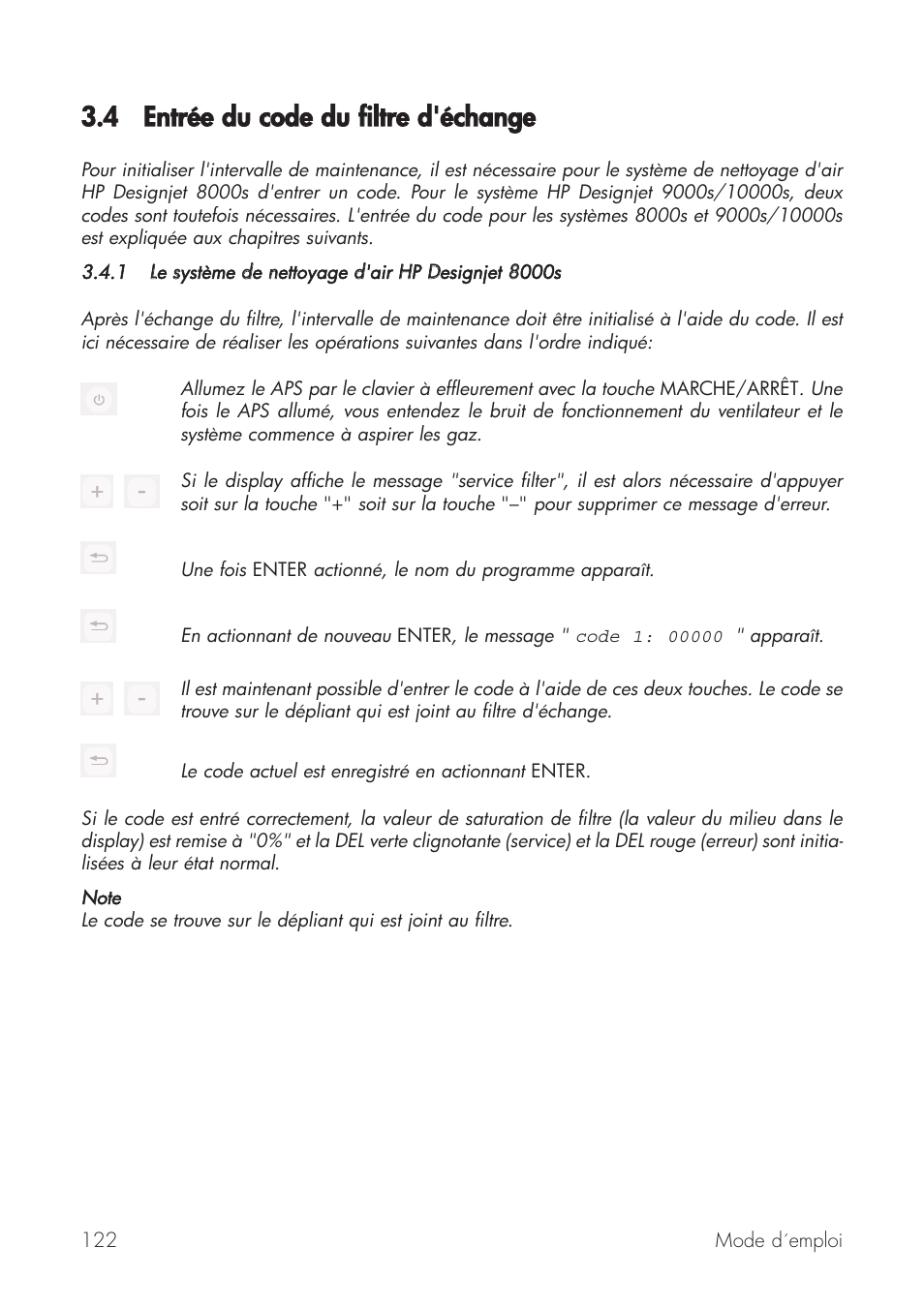 4 entrée ddu ccode ddu ffiltre dd'échange | HP Принтер серии HP Designjet 9000s User Manual | Page 122 / 392