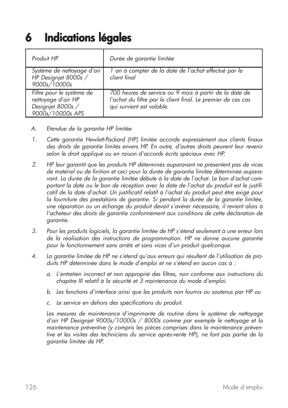 6 indications llégales | HP Принтер серии HP Designjet 9000s User Manual | Page 126 / 392