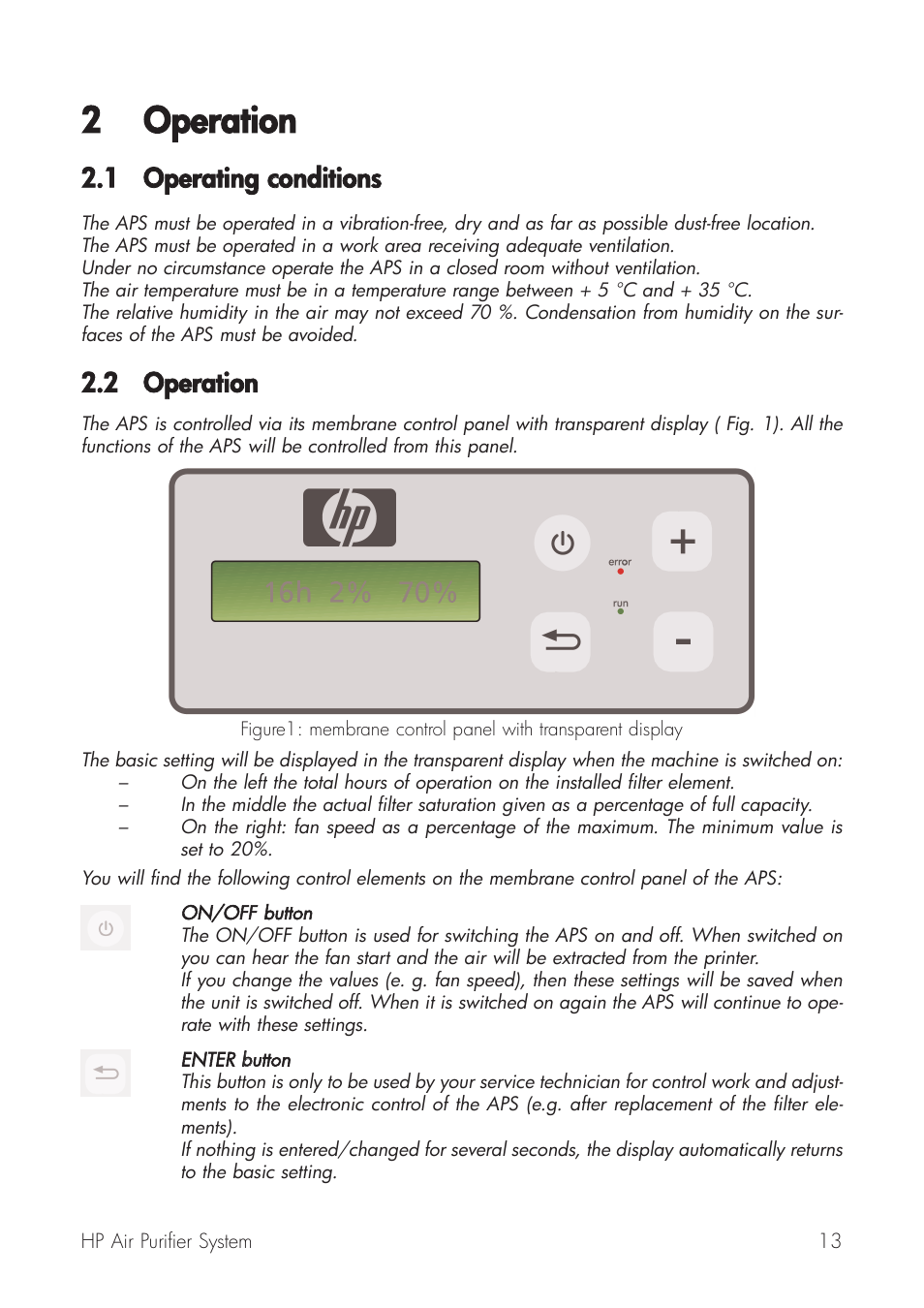 2 operation, 1 operating cconditions | HP Принтер серии HP Designjet 9000s User Manual | Page 13 / 392