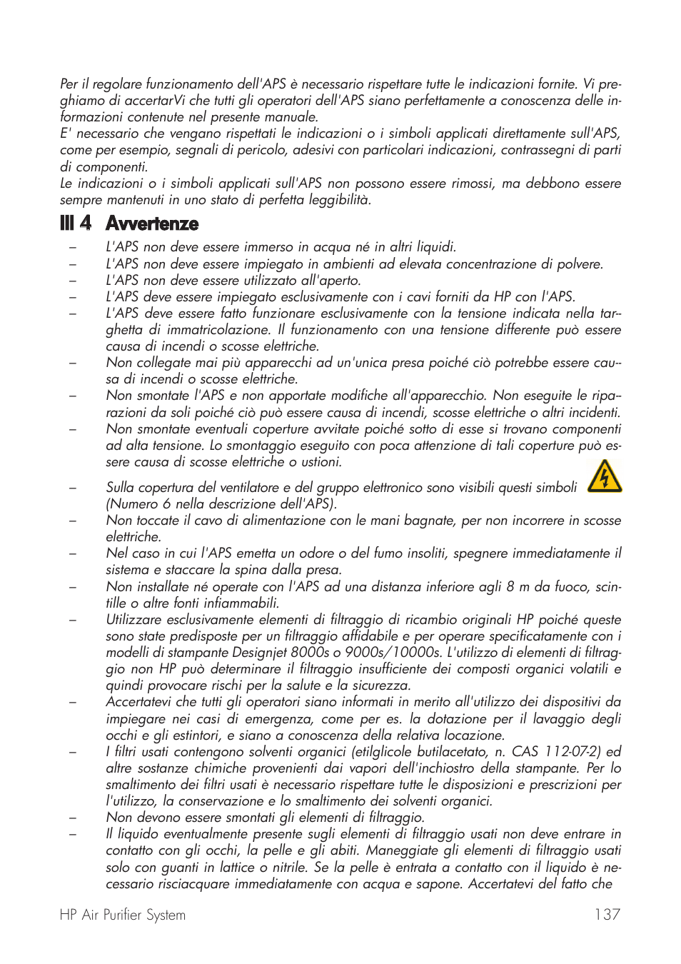 Iii 44 avvertenze | HP Принтер серии HP Designjet 9000s User Manual | Page 137 / 392