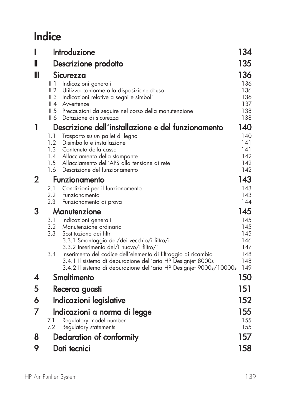 Indice, 2funzionamento 143, 3manutenzione 145 | HP Принтер серии HP Designjet 9000s User Manual | Page 139 / 392