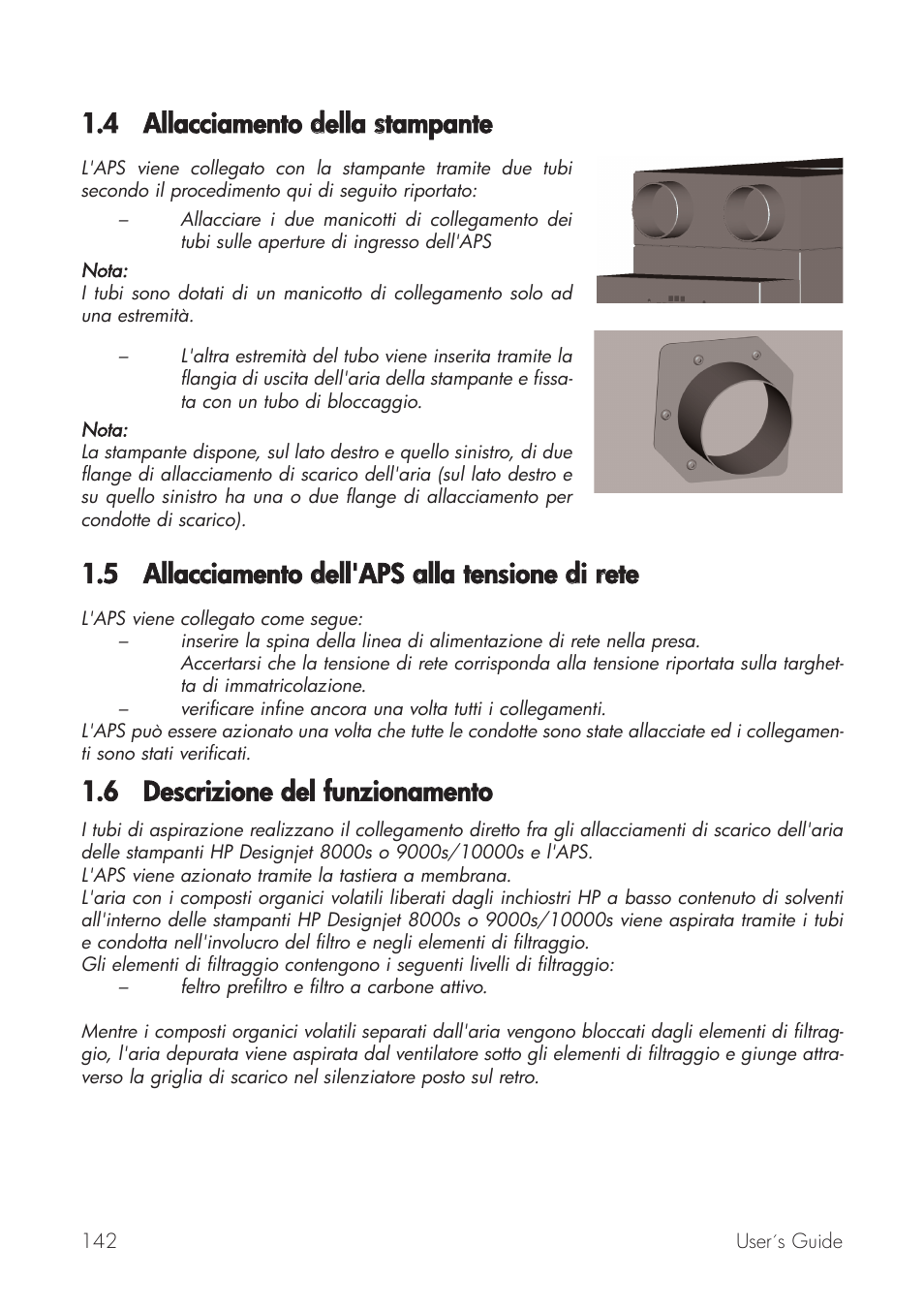 4 allacciamento ddella sstampante, 6 descrizione ddel ffunzionamento | HP Принтер серии HP Designjet 9000s User Manual | Page 142 / 392